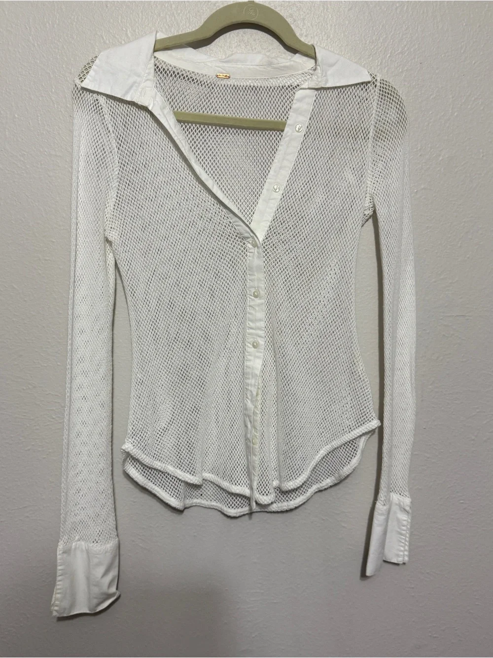 Free People Siggi White Mesh Button-Down Top XS/S Rave Festival Beach‎